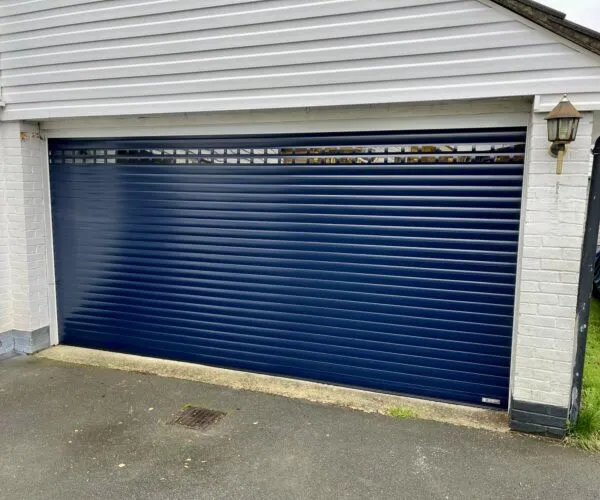 Roller Garage Doors Dark Blue 77 with Window Slats - Double Size