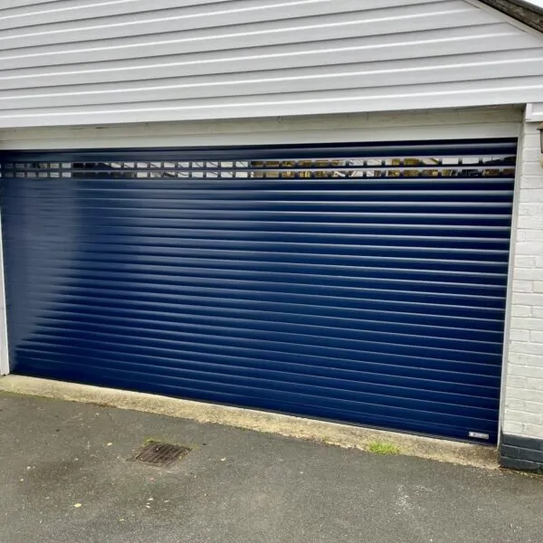 Roller Garage Doors Dark Blue 77 with Window Slats - Double Size