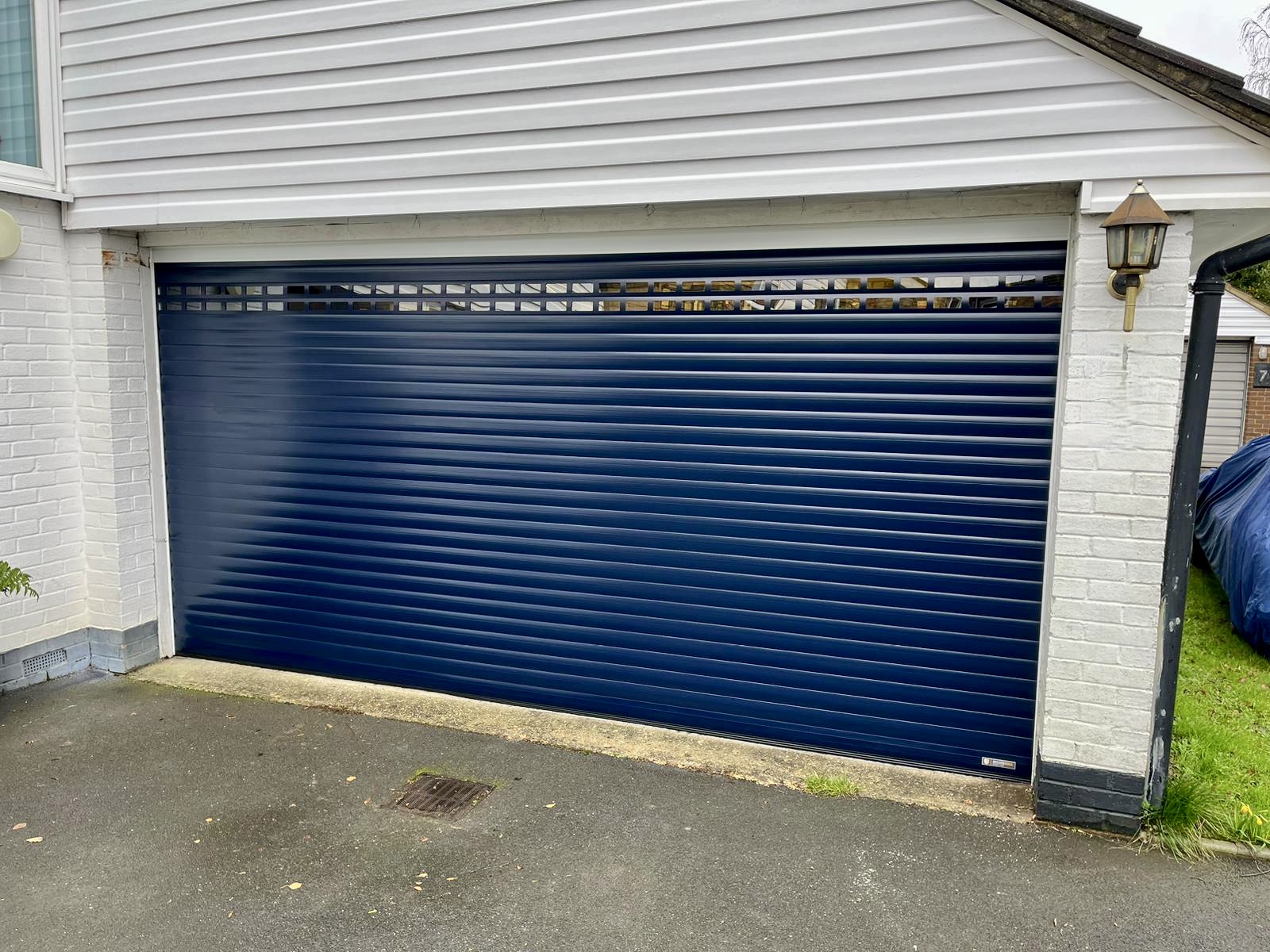 Roller Garage Doors Dark Blue 77 with Window Slats - Double Size